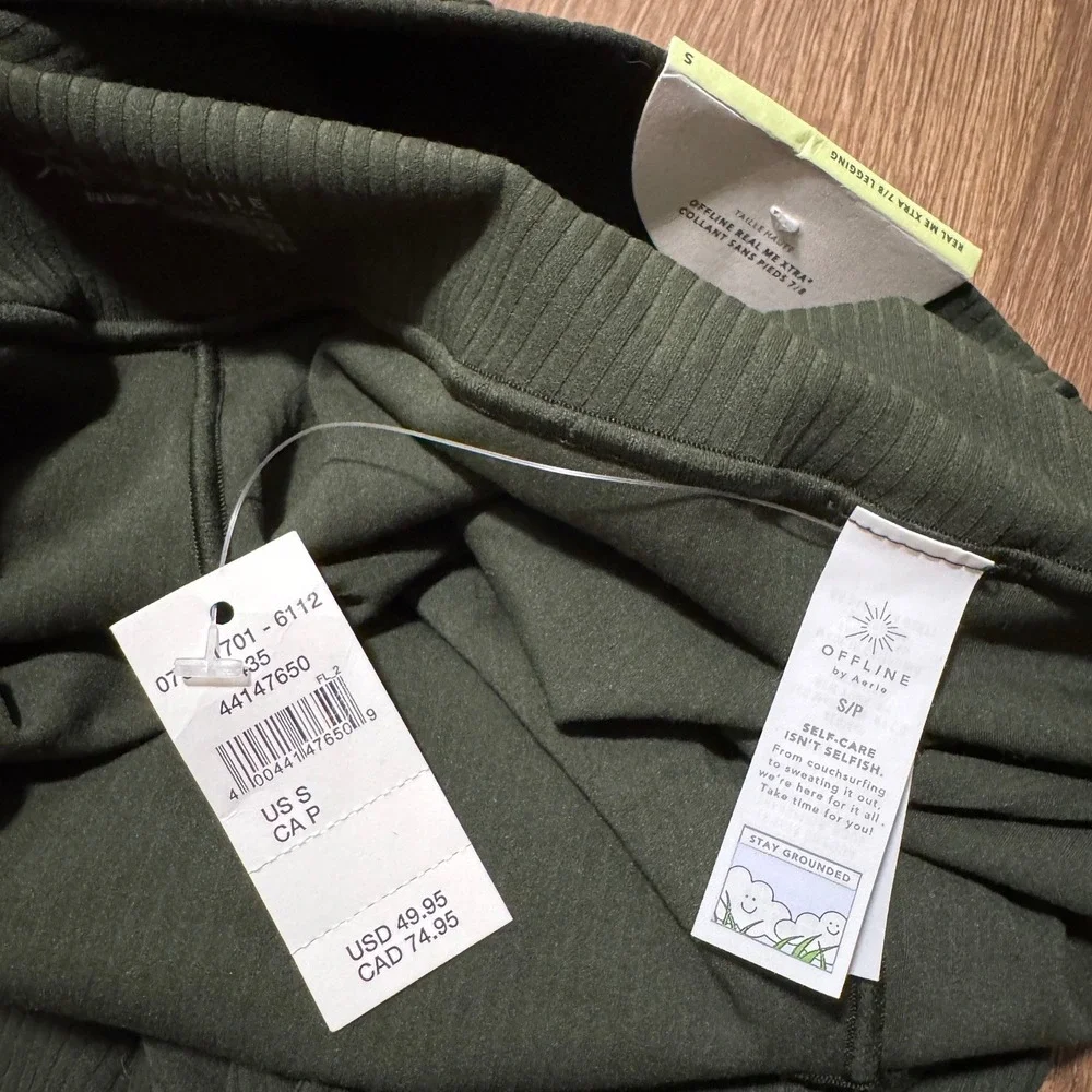 Aerie Offline Real Me Xtra 7/8 High Rise Leggings Ribbed Green Athletic Size S - Picture 4 of 7